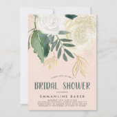 水彩とグリッターバラブライダルシャワー 招待状 (正面)