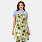 水彩とペンヒマワリのパターン エプロン (着用した状態)