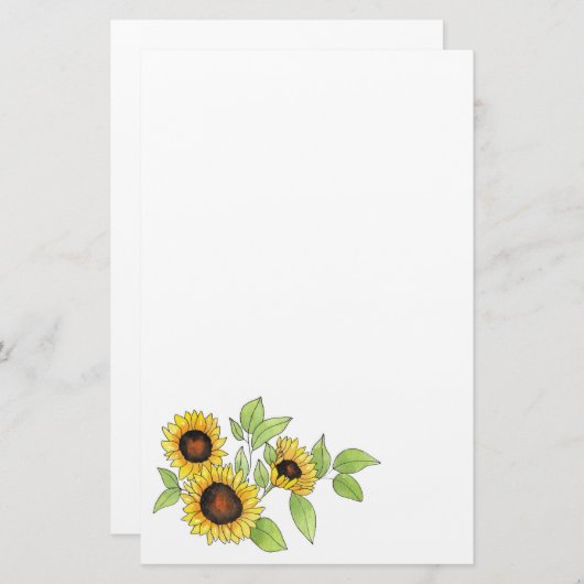 水彩とペンヒマワリ 便箋 (正面/裏面)