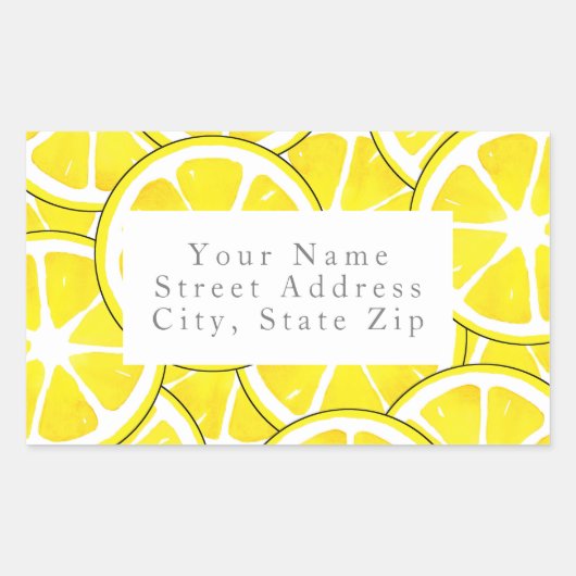 水彩とペンレモンスライスラベル 長方形シール (正面)