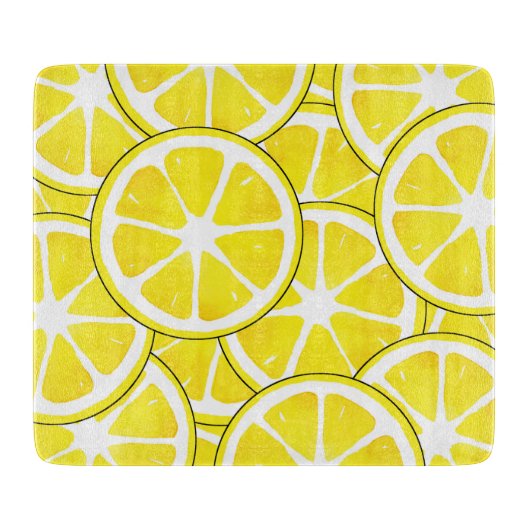 水彩とペンレモンスライス カッティングボード (正面)