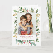 水彩とホイルフェイク冬の緑の写真 シーズンカード (正面)