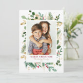 水彩とホイル冬の緑の写真クリスマス シーズンカード (スタンド正面)