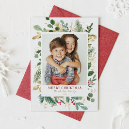 水彩とホイル冬の緑の写真クリスマス シーズンカード