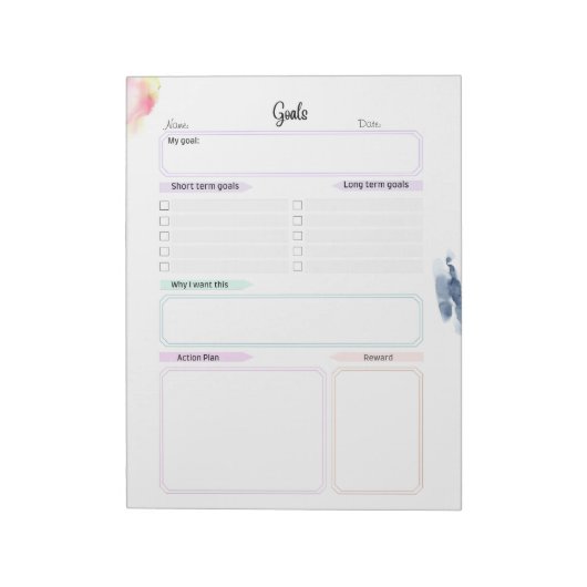 水彩とレインボーゴールプランナー ノートパッド (回転)