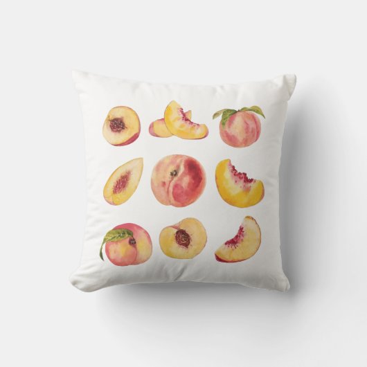 水彩と新鮮カラフルな桃のスライス クッション (正面)