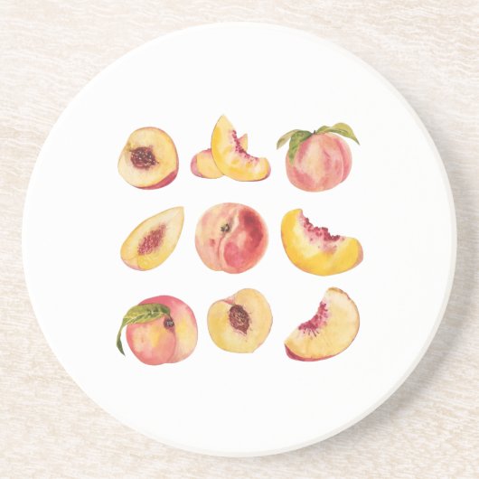 水彩と新鮮カラフルな桃のスライス コースター (正面)