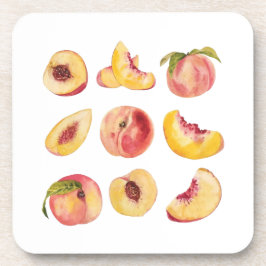 水彩と新鮮カラフルな桃のスライス コースター