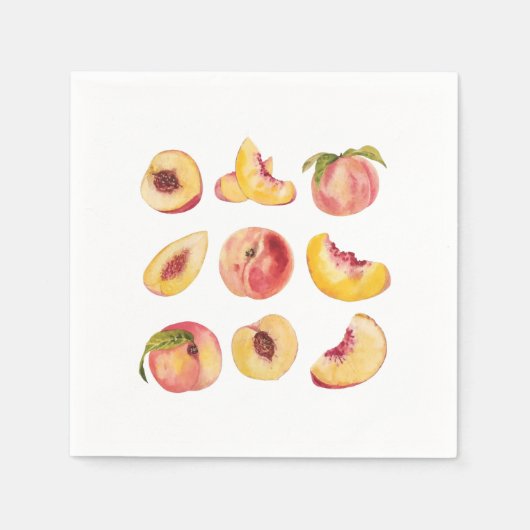 水彩と新鮮カラフルな桃のスライス スタンダードカクテルナプキン (正面)