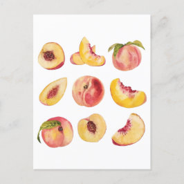 水彩と新鮮カラフルな桃のスライス ポストカード