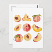 水彩と新鮮カラフルな桃のスライス ポストカード (正面/裏面)
