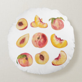 水彩と新鮮カラフルな桃のスライス ラウンドクッション
