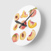 水彩と新鮮カラフルな桃のスライス ラウンド壁時計 (傾斜)