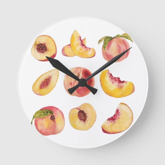 水彩と新鮮カラフルな桃のスライス ラウンド壁時計 (正面)