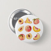 水彩と新鮮カラフルな桃のスライス 缶バッジ (正面&裏面)