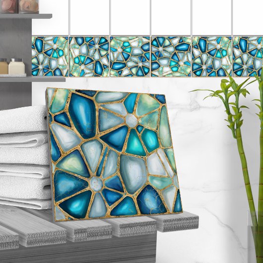 水彩と金ゴールドセル – 海セラミックタイル タイル