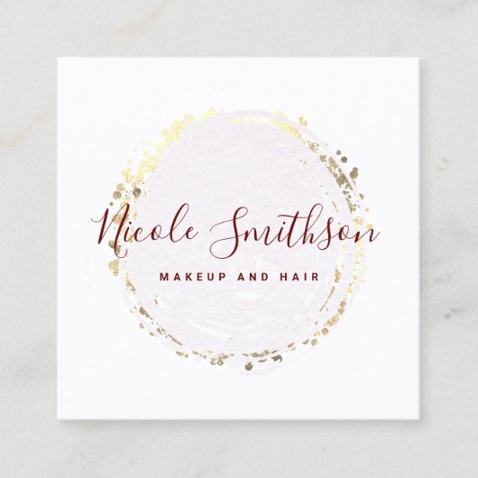 水彩と金ゴールドホイルフェイクサークルロゴ スクエア名刺 (正面)