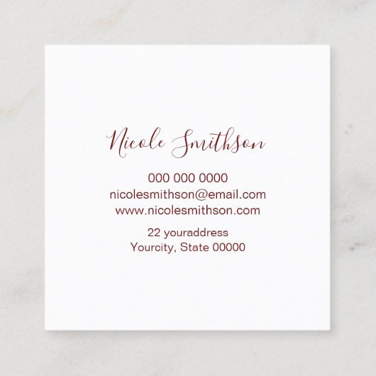 水彩と金ゴールドホイルフェイクサークルロゴ スクエア名刺 (裏面)