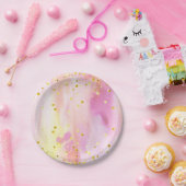 水彩と金ゴールド紙吹雪ピンクプレート ペーパープレート (パーティー)