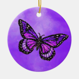 水彩にキラキラ色の蝶 セラミックオーナメント