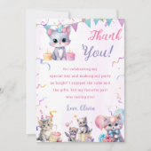 水彩ねこちゃん 誕生日ありがとうカード 招待状 (正面)