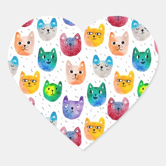 水彩ねこといっしょ ハートシール (正面)