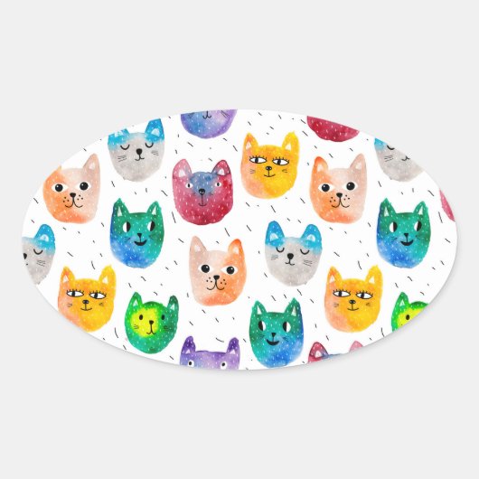 水彩ねこといっしょ 楕円形シール (正面)