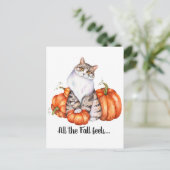 水彩ねこ & かぼちゃ 秋の気分 ポストカード (スタンド正面)