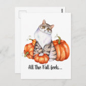 水彩ねこ & かぼちゃ 秋の気分 ポストカード (正面/裏面)