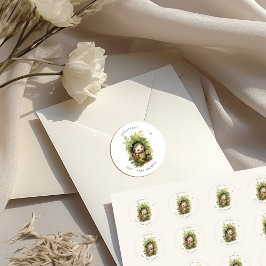 水彩ねむるハリネズミのグリーン ベイビーシャワー ラウンドシール