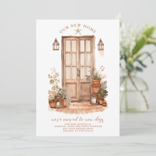 水彩のあたたかな玄関 - 新しい家に引っ越しました 案内状 (スタンド正面)