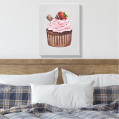 水彩のかわいいイチゴのカップケーキ  キャンバスプリント (インサイチュ (寝室))
