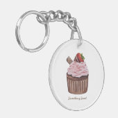 水彩のかわいいイチゴのカップケーキ  キーホルダー (正面左)