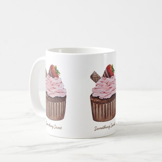 水彩のかわいいイチゴのカップケーキ コーヒーマグカップ (正面左)