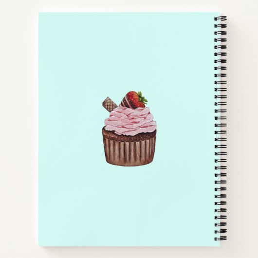 水彩のかわいいイチゴのカップケーキ  ノートブック (裏面)