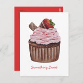 水彩のかわいいイチゴのカップケーキ ポストカード (正面/裏面)
