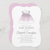水彩のかわいい女の子がベビーシャワーを着る 招待状 (正面/裏面)