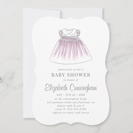 水彩のかわいい女の子がベビーシャワーを着る 招待状 (正面)