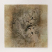 水彩のかわいい灰色ストライプのの子猫2匹 ジグソーパズル (横)