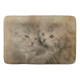 水彩のかわいい灰色ストライプのの子猫2匹 バスマット