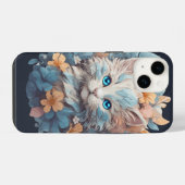 水彩のかわいい花柄の猫のはね iPhoneケース (裏面横)