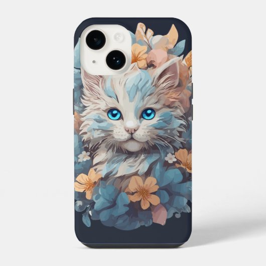 水彩のかわいい花柄の猫のはね iPhoneケース (裏面)
