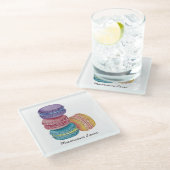 水彩のかわいい虹のマカロン ガラスコースター (アングル)