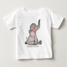 水彩のかわいい赤ちゃん象にほっそり & 花 ベビーTシャツ