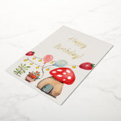 水彩のきのこといちごのキュートなパーティ 箔招待状 (回転した状態)