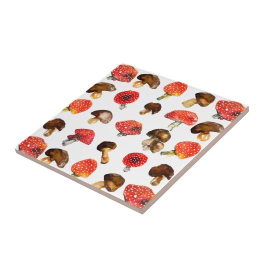 水彩のきのこ かわいい秋のパターン タイル (側面)