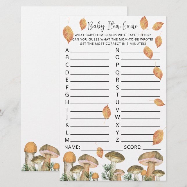 水彩のきのこ - ベビーシャワー ゲームアイテム (正面/裏面)