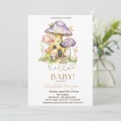 水彩のきのこ 花 水玉模様のベビーシャワー 招待状 (スタンド正面)