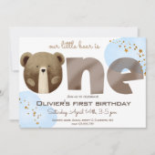 水彩のくまちゃんは1歳の誕生日 招待状 (正面)