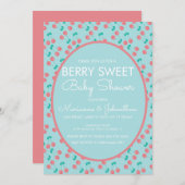 水彩のさくらんぼのフルーツ ピンクのベイビーシャワー 招待状 (正面/裏面)